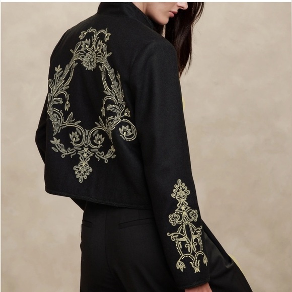 Banana Republic Jadia Embroidered Wool Cropped Jacket - Size 10 - Picture 2 of 15